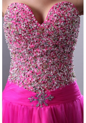 Hot Pink A Line Sweetheart 2015 Prom Dress with Beading and  Sequined