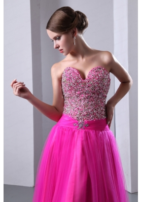 Hot Pink A Line Sweetheart 2015 Prom Dress with Beading and  Sequined