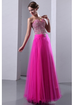 Hot Pink A Line Sweetheart 2015 Prom Dress with Beading and  Sequined