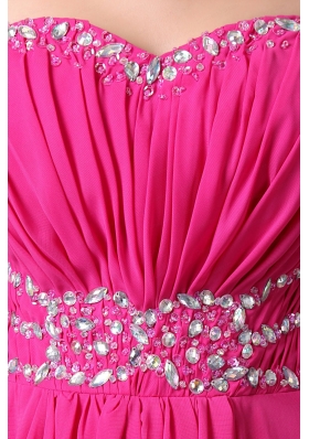 Hot Pink Column Sweetheart Floor Length Beading Prom Dress for 2015