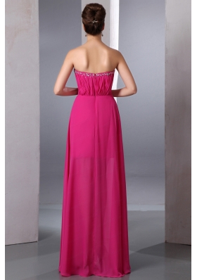 Hot Pink Column Sweetheart Floor Length Beading Prom Dress for 2015