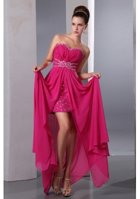 Hot Pink Column Sweetheart Floor Length Beading Prom Dress for 2015