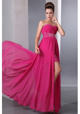 Hot Pink Column Sweetheart Floor Length Beading Prom Dress for 2015