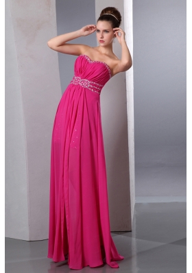 Hot Pink Column Sweetheart Floor Length Beading Prom Dress for 2015