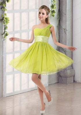 Natural One Shoulder A Line Ruching Lace Up Prom Dress