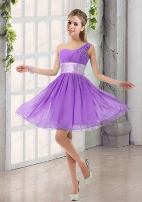 Natural One Shoulder A Line Ruching Lace Up Prom Dress