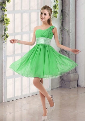 Natural One Shoulder A Line Ruching Lace Up Prom Dress