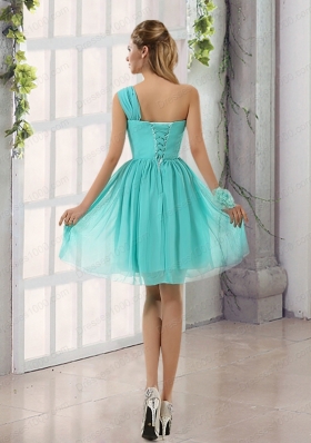 Natural One Shoulder A Line Ruching Lace Up Prom Dress