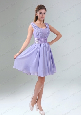 Perfect Straps Lavender Ruched Mini Length Prom Dress with Waistband