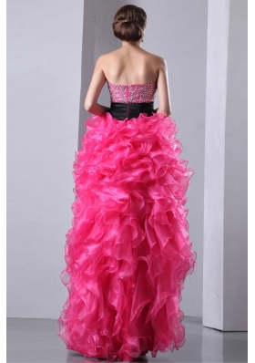 Ruffled High Low Hot Pink A-line Sweetheart Beading Pageant Dress for 2015