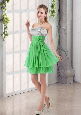 Sweetheart A Line Prom Dress with Sequins and Handle Made Flowers