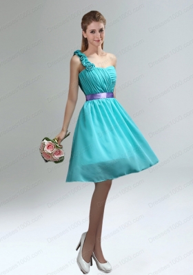 Unique One Shoulder Ruches Teal Prom Dresses with Belt