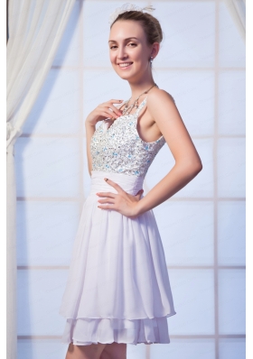 White Empire Straps Mini Length Chiffon Beading Homecoming Dress