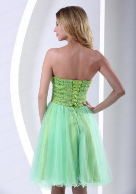 Yellow Green Sweetheart Knee Length Organza Prom Dress With Beading