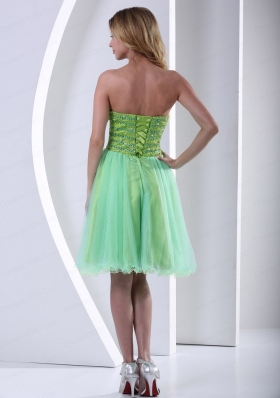 Yellow Green Sweetheart Knee Length Organza Prom Dress With Beading