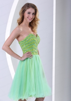 Yellow Green Sweetheart Knee Length Organza Prom Dress With Beading