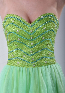 Yellow Green Sweetheart Knee Length Organza Prom Dress With Beading