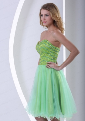 Yellow Green Sweetheart Knee Length Organza Prom Dress With Beading