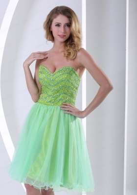 Yellow Green Sweetheart Knee Length Organza Prom Dress With Beading