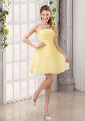 2015 A Line Belt Mini Length Prom Dress with Strapless