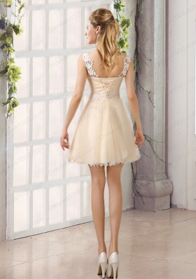 2015 Decent Straps Appliques Prom Dress with Mini Length