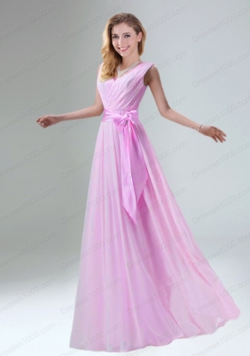 Fashionable Belt Ruching Chiffon Prom Dress with Bowknot