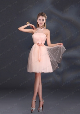 Halter Hand Made Flowers Prom Dresses with Mini Length