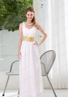 Natural White Empire Straps Ruching Prom Dresses