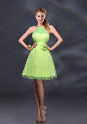 Pretty Halter A Line Prom Dresses with Hand Made Flowers