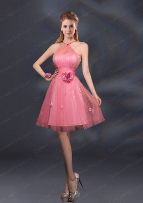 Pretty Halter A Line Prom Dresses with Hand Made Flowers