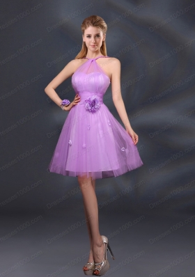 Pretty Halter A Line Prom Dresses with Hand Made Flowers