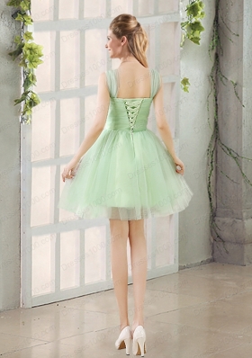 Ruching Organza A Line Straps Prom Dress with Lace Up