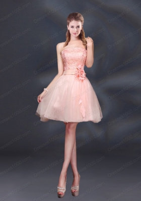 Strapless A Line Hand Made Flowers Prom Dress for 2015