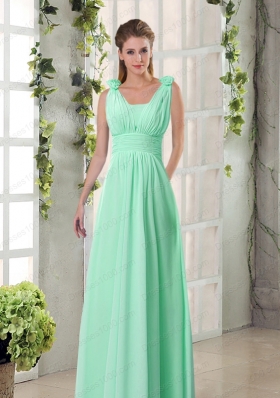 Straps Empire Ruching Hand Made Flowers 2015 Prom Dresses