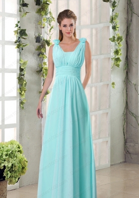 Straps Empire Ruching Hand Made Flowers 2015 Prom Dresses