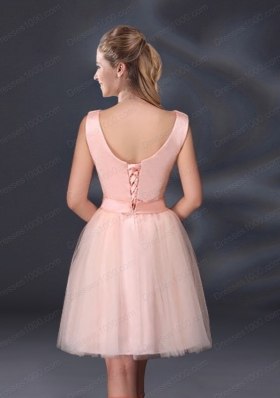 2015 Sweet Belt Mini Length Prom Dresses with V Neck