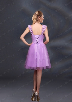 A Line Straps Appliques Prom Dresses in Lilac