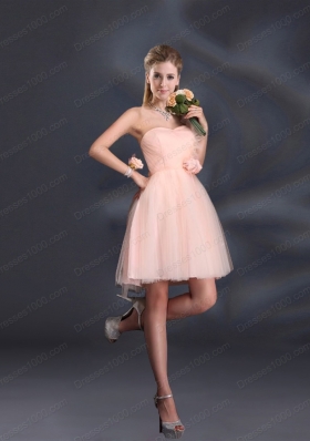 One Shoulder A Line Tulle Prom Dresses with Hand Made Flowers