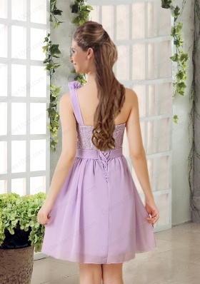 One Shoulder Lilac Prom Dress with Bowknot for 2015