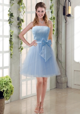 Popular Champagne Strapless Princess Bowknot Prom Dresses for 2015