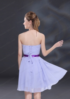 Ruching and Belt Chiffon Prom Dress in Lavender