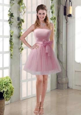 Simple Ruching Strapless Princess  Prom Dress with Bowknot