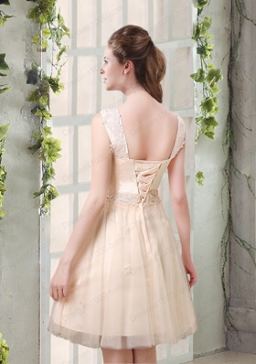 Straps A Line Champagne Prom Dress with Appliques