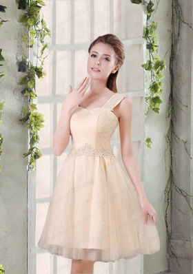 Straps A Line Champagne Prom Dress with Appliques