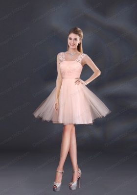 Straps Appliques Prom Dresses in Baby Pink