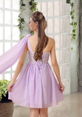 The Most Popular Lilace One Shoulder A line Prom Dress with Rushing