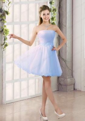 2015 Appliques Strapless A Line Mini Length Prom Dress