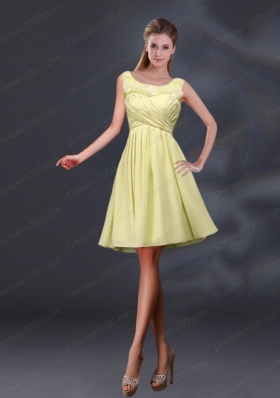 Bateau A Line Prom Dresses with Appliques and Ruching