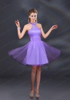 Beautiful Lilac A Line Appliques Prom Dresses with Halter