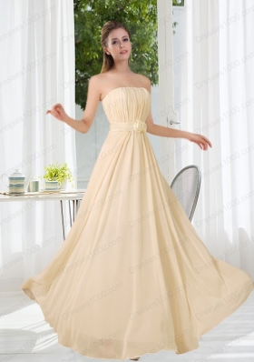 Empire Strapless Ruching and Belt Prom Dress with Floor Length